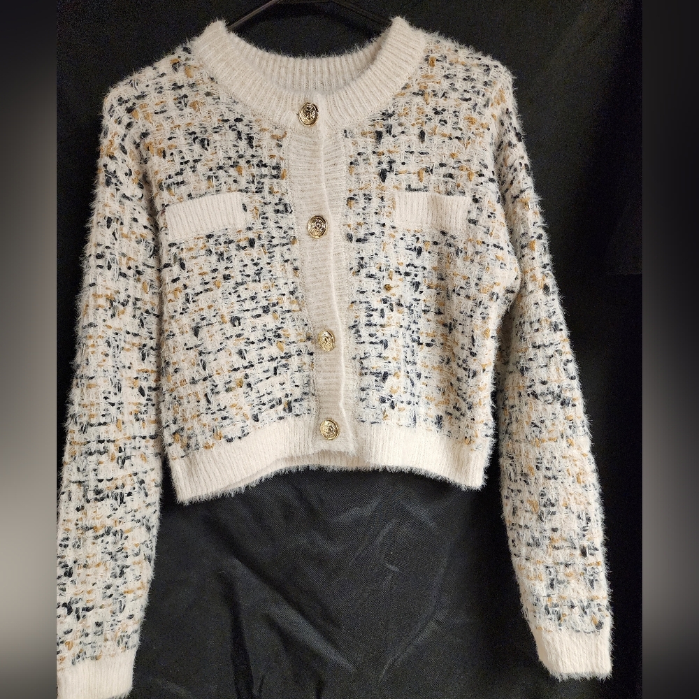 Freshman Women's Tweed Cardigan - Cream and Black